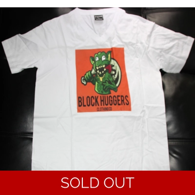 Block Huggers Clothing Bag Chasing Monster Tee White and Orange